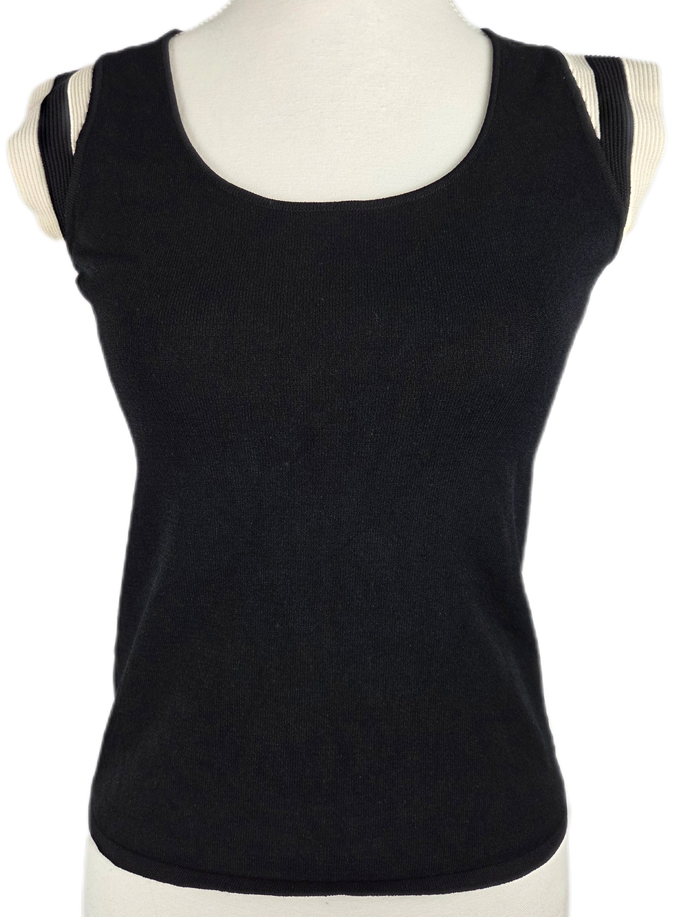 Anne Claire Italy Black Scoop Neck Knit Tank Top Sleeveless Shell